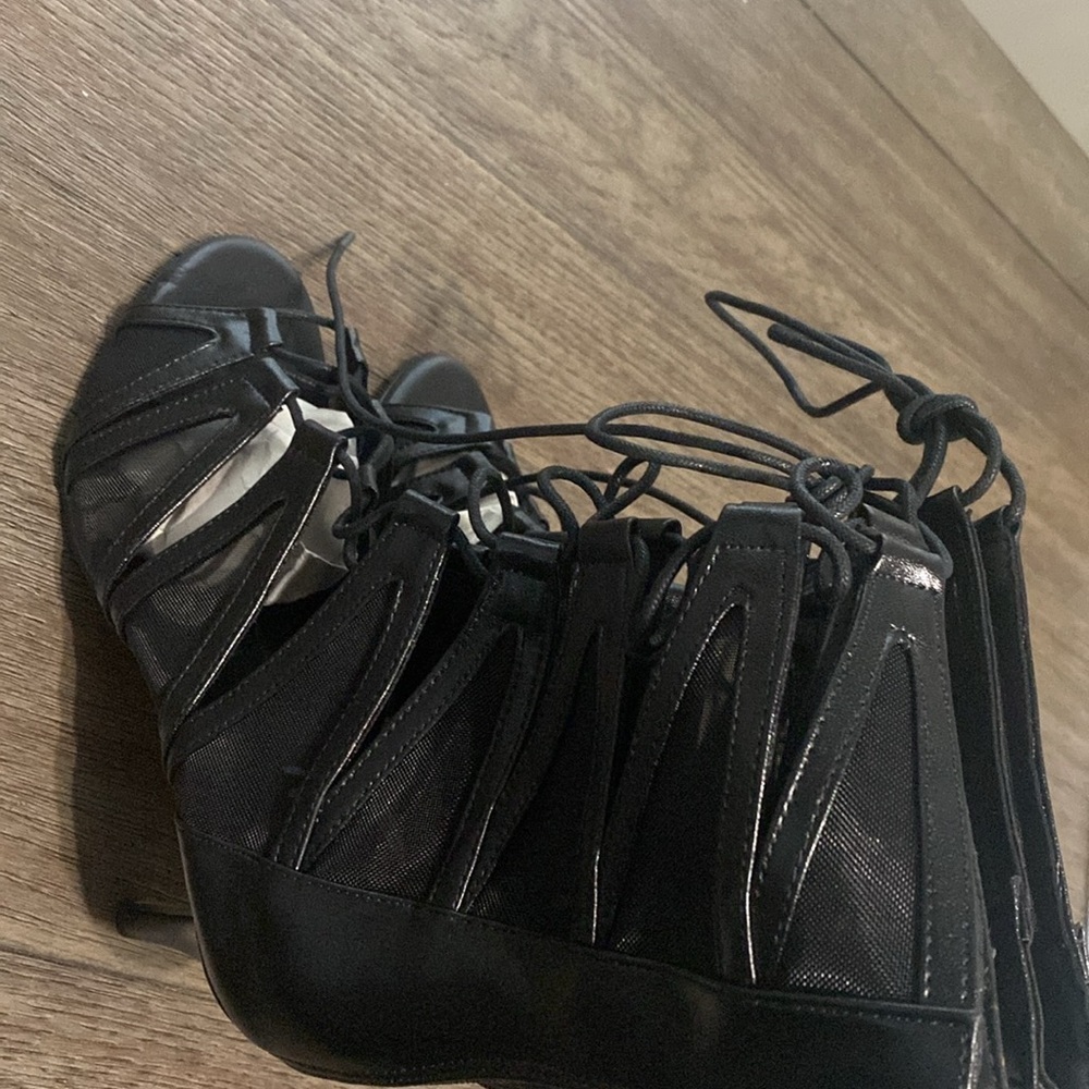 NWT BURJU Vikky Open Toe Strappy Mesh Cut Out Lace Up Ankle Boots | Size 11 - Picture 9 of 12